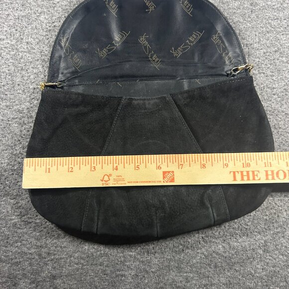 VINTAGE Ruth Saltz Handbag - Black Suede Snake Skin - Gold Chain Strap - Picture 6 of 8